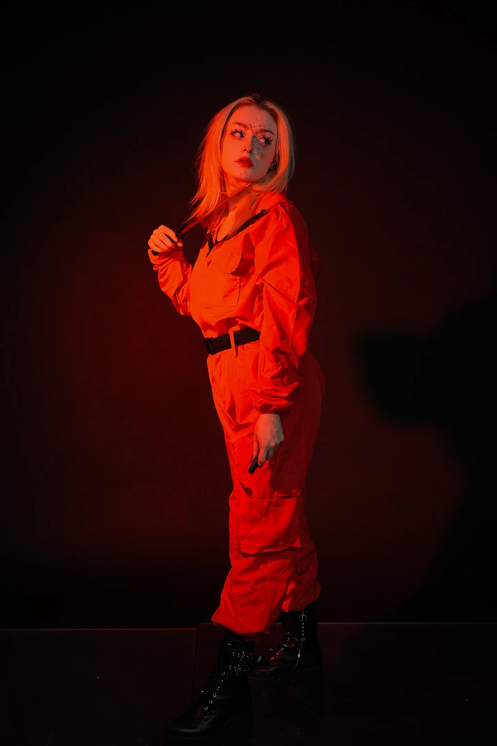 woman dressed up for halloween - self portrait photo booth